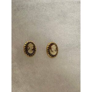 Vintage CAMEO EARRINGS pink gold toned costume jewelry stud